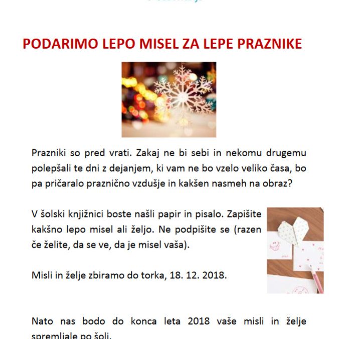 Podarimo lepo misel za lepe praznike